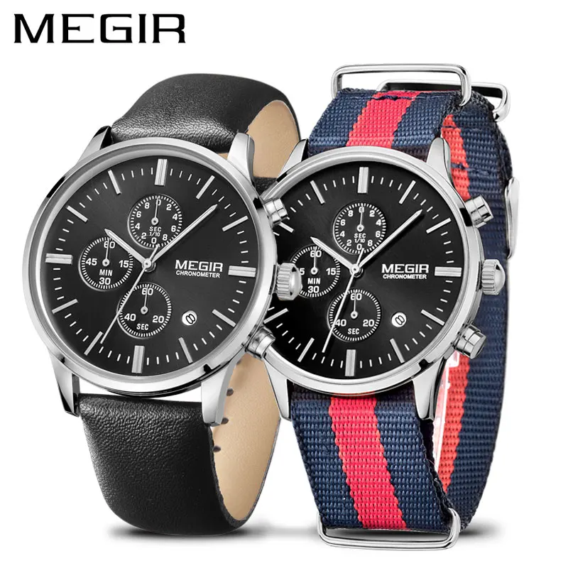 

Luxury Brand MEGIR Watches Men Fashion Black Chronograph Lovers Quartz Watch Set Erkek Kol Saati Montre Homme Couple Wristwatch