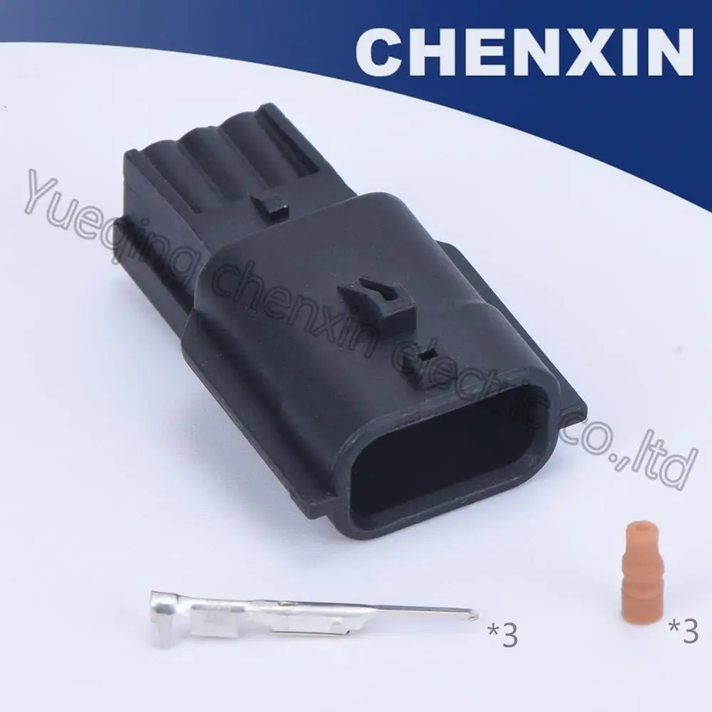 

Black 5 sets 3 pin male waterproof plastic headlamp ballast plug connector 7282-8852-30