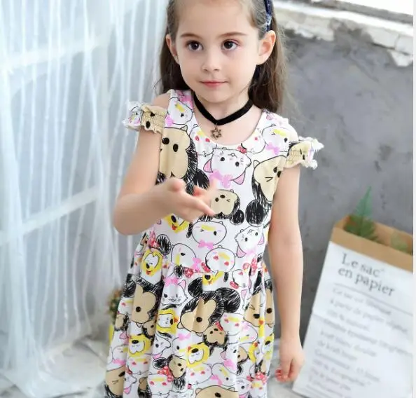 Little Girls Cartoon Print Dresses Summer Baby Girl Dress Cotton Casual Kids Clothes Children Clothing Size 2 3 4 5 6 years | Детская