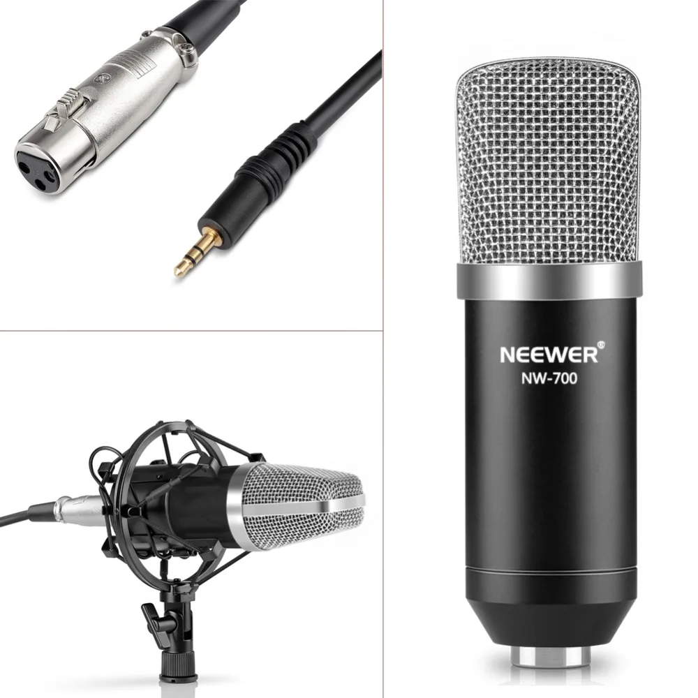 Neewer BM-700 Профессиональная студия вещания и записи конденсаторный микрофон комплект+ 48 В фантомный источник питания черный