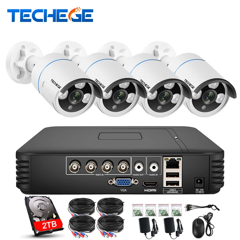 Techege 4CH AHD 3 в 1 безопасности DVR Системы HDMI 1280*720 1200TVL защита от атмосферных