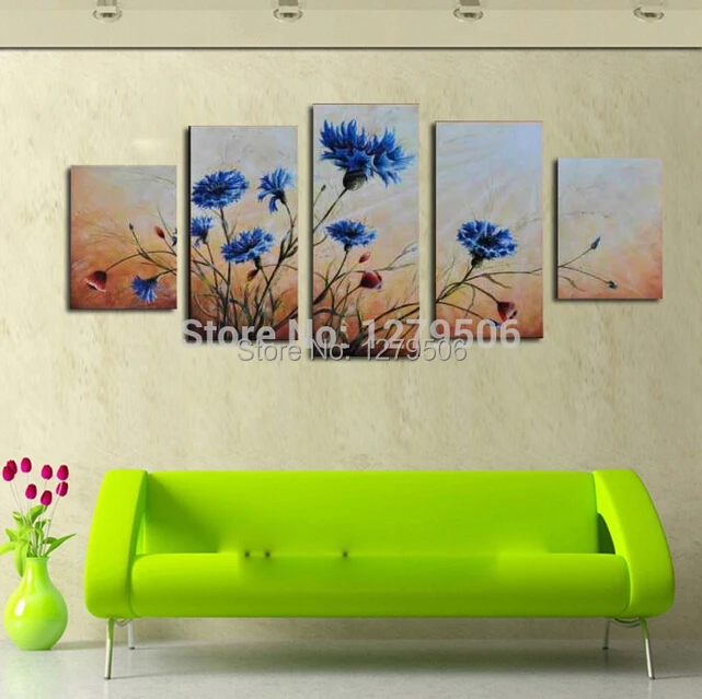 

Handmade Paintings On Canvas Wall Art Abstract Picture Blue Wild Flowers Home Decoration For Living Room