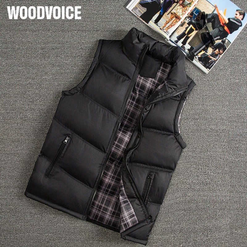 

Woodvoice Brand Winter Vest Men Slim Fit Casual Vest Male Warm Waistcoats Sleeveless Jackets Stand Collar Men's Vests Plus Size