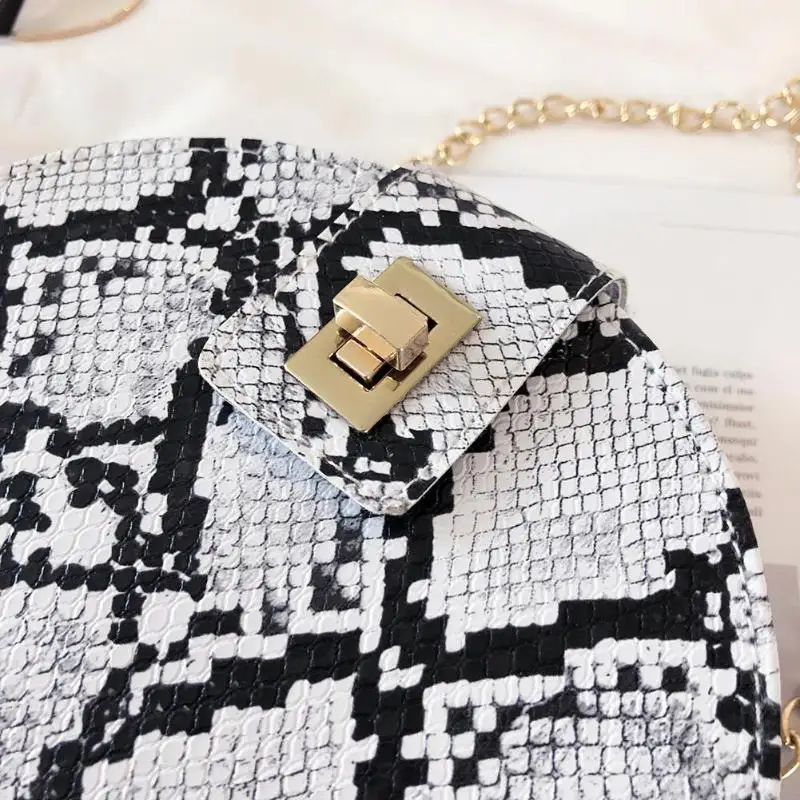 Retro Serpentine Chain Round Bag Women Handbags Printed Small PU Leather Shoulder Crossbody Bags Female Messenger Bag
