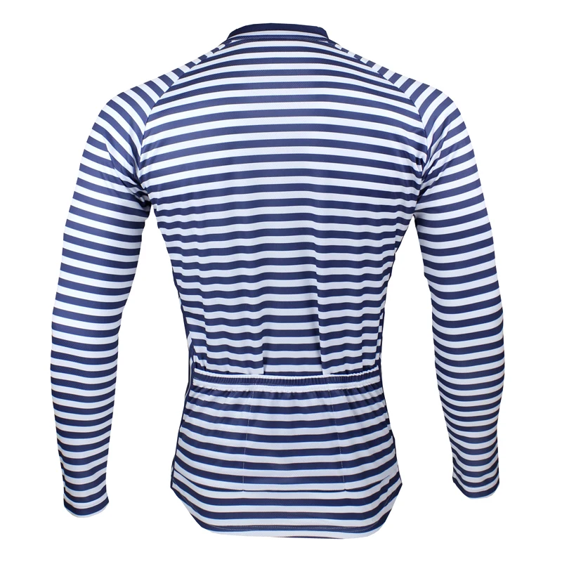 

New Navy Men Long sleeve Cycling Jersey Full Zipper Bicycle Top Polyester Cycling Clothes Ciclismo Blue Stripes Cycling Clothing