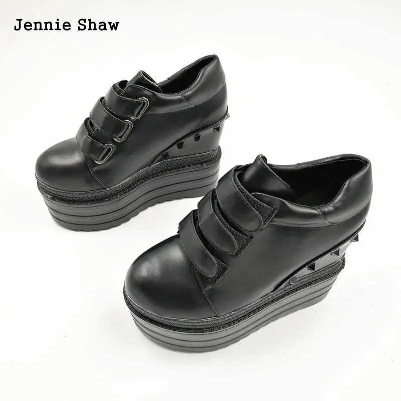 Осенняя обувь на платформе женские ботинки высоком каблуке танкетке с