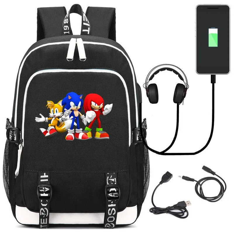KH327 Аниме игра Соник Ежик USB рюкзак косплей черный унисекс подростков дорожная сумка для ноутбука через плечо школьные сумки подарок - Цвет: KH327