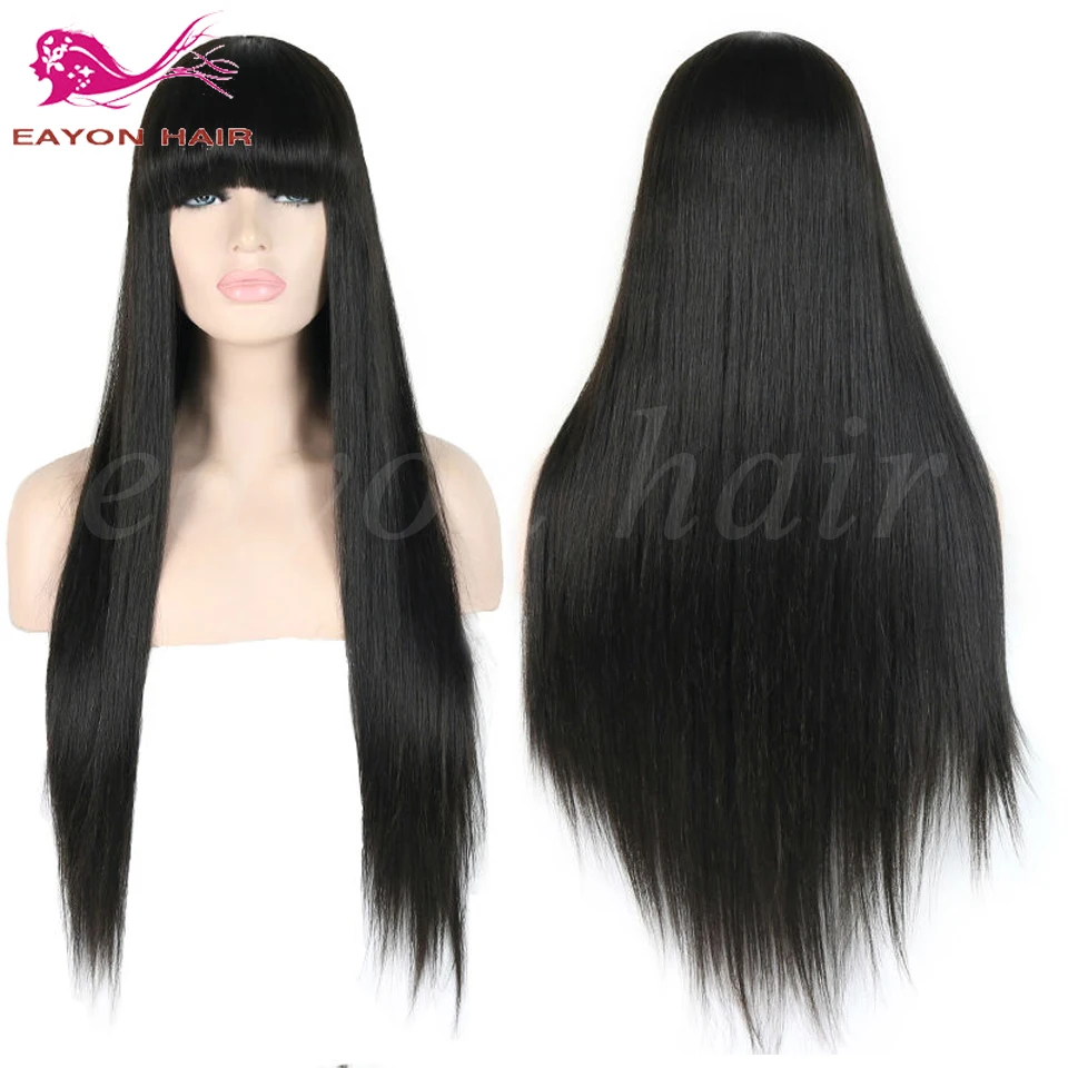 Длинные Прямые Синтетические Парики Фронта Шнурка С Челкой Для Черной Женщины
