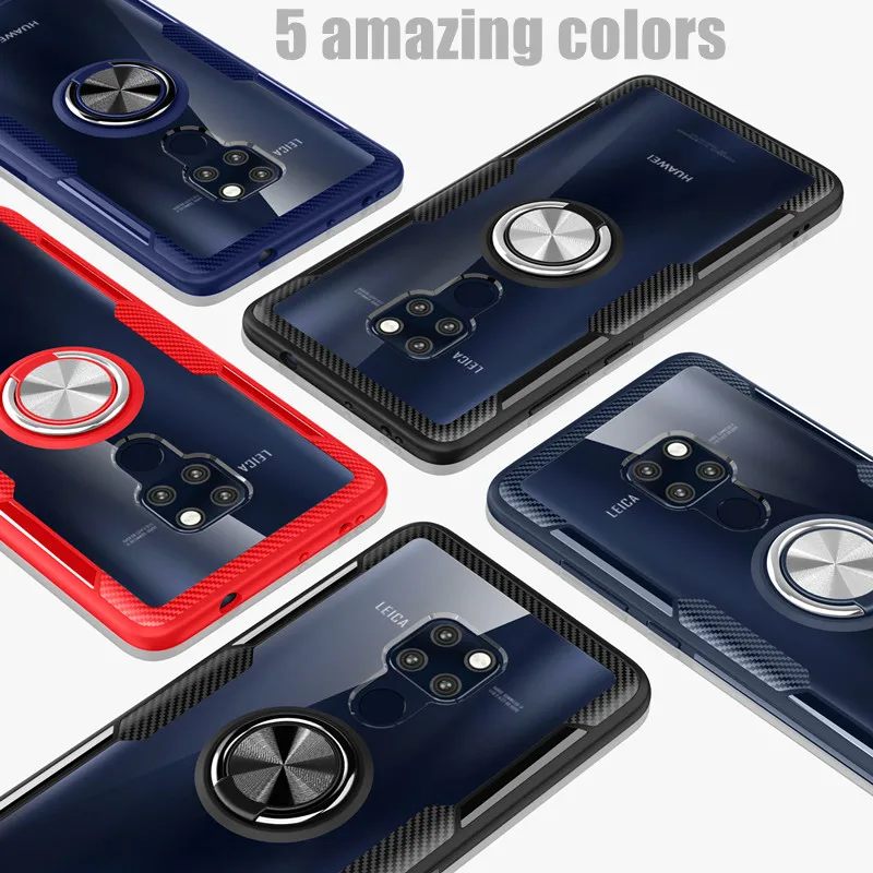 Tempered Glass Case For Huawei Mate 20 X 9 10 Pro 30 P20 Lite Finger Ring Transparent Shockproof Cover |