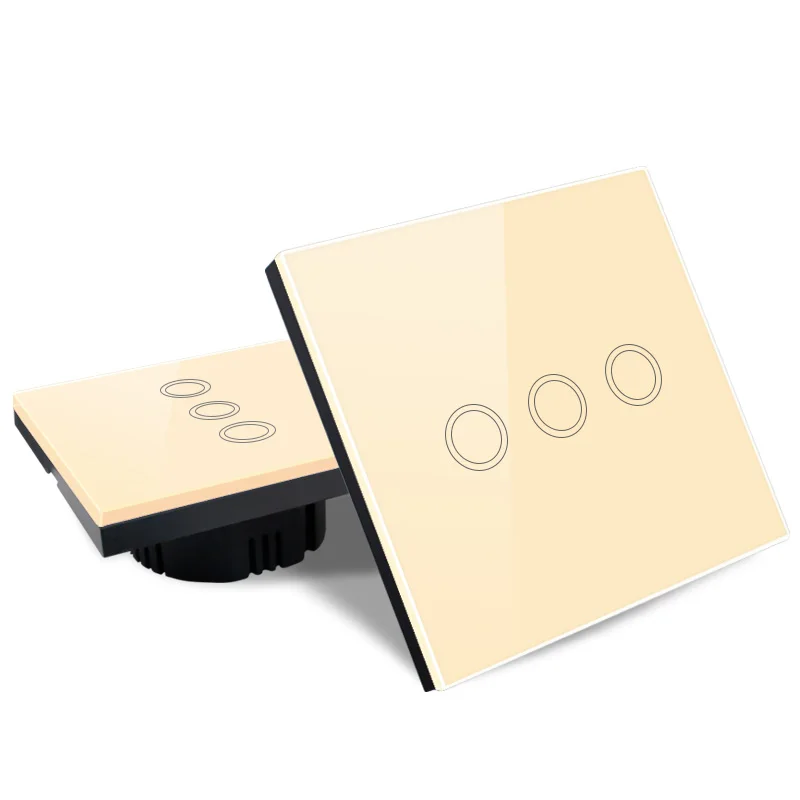 EU/UK Standard Vhome Touch Switch 3 Gang 1 Way Gold Crystal Glass panel Light Screen Wall For LED Lighting | Обустройство дома