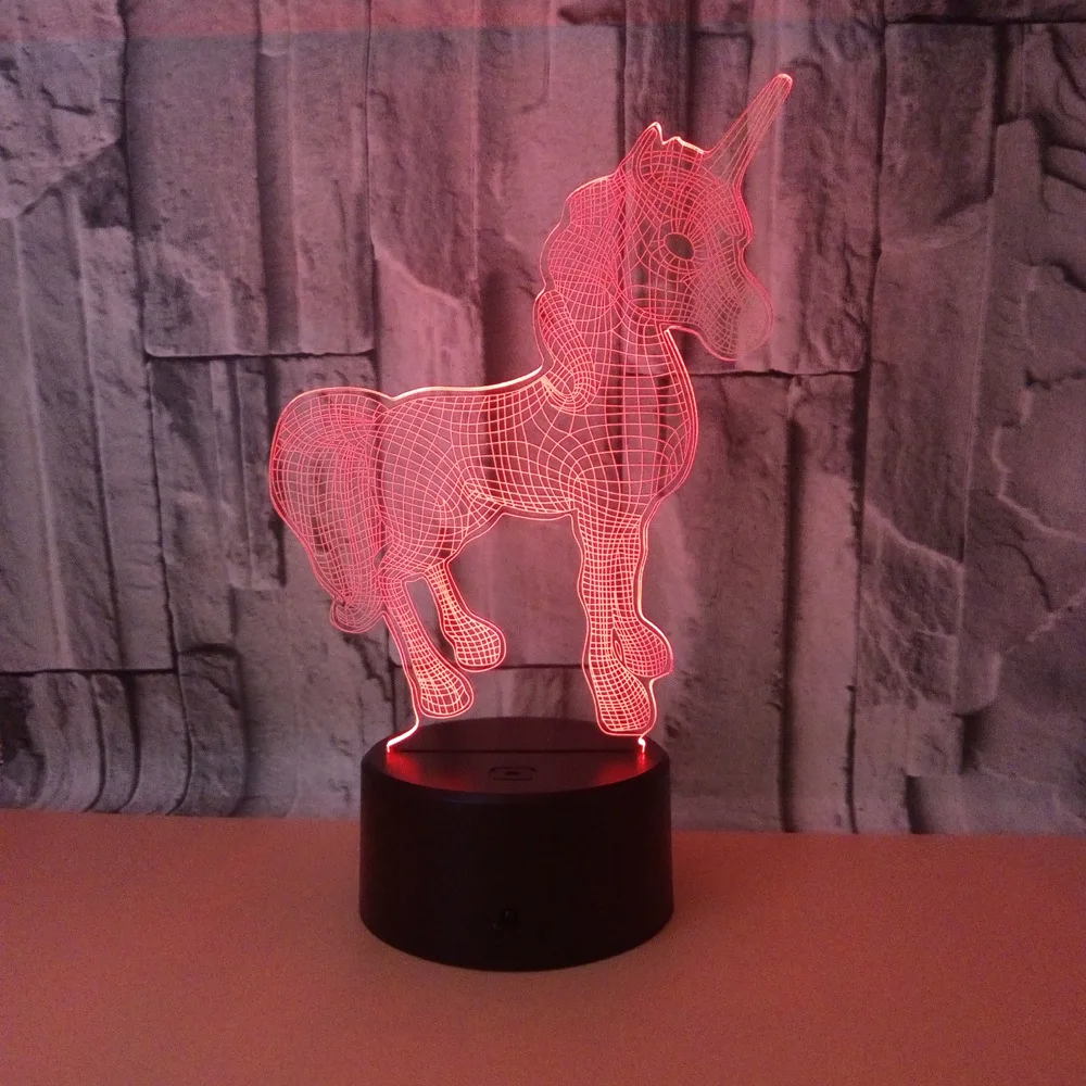 Новые животные каваи Единорог 3D Светодиодные ночные светильники RGB лампы