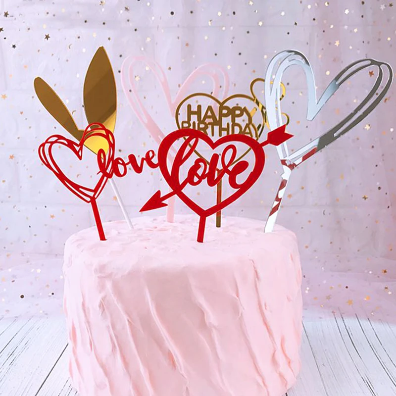 Valentine's Day Gold Acrylic Birthday Decoration Cake Topper lovers Marriage Top Happy Wedding Party Supplies Gift | Дом и сад