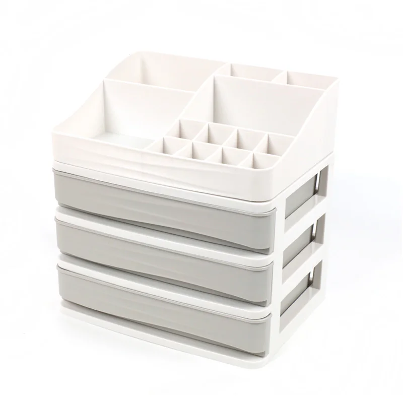 grey 3 layer drawer Высококачественный пластиковый органайзер для макияжа, Настольная коробка для хранения косметики, ящик для хранения косметики, туалетный столик, стойка для ухода за кожей - Цвет: grey 3 layer drawer