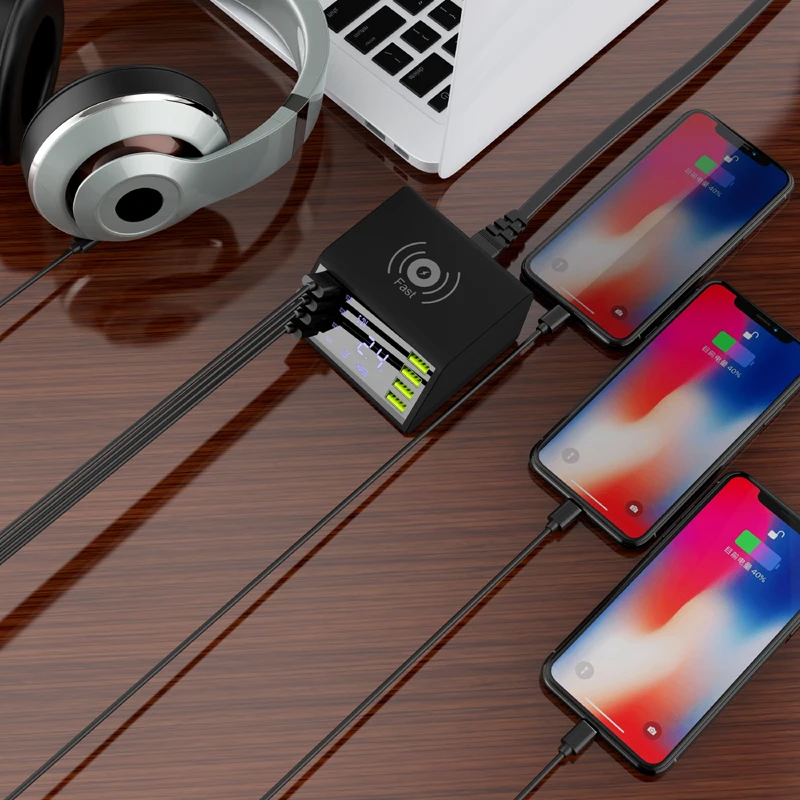 STOD Qi Wireless USB Charger 60W LED Display Quick Charge 3.0 Fast Charging Station For iPhone X Samsung Huawei Nexus Mi Adapter