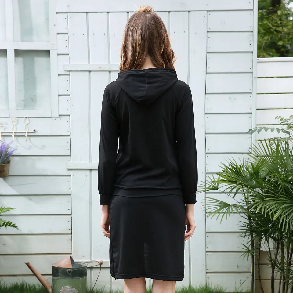 HEE HRAND/женские комплекты базовый с длинным рукавом капюшоном топы + мини юбки