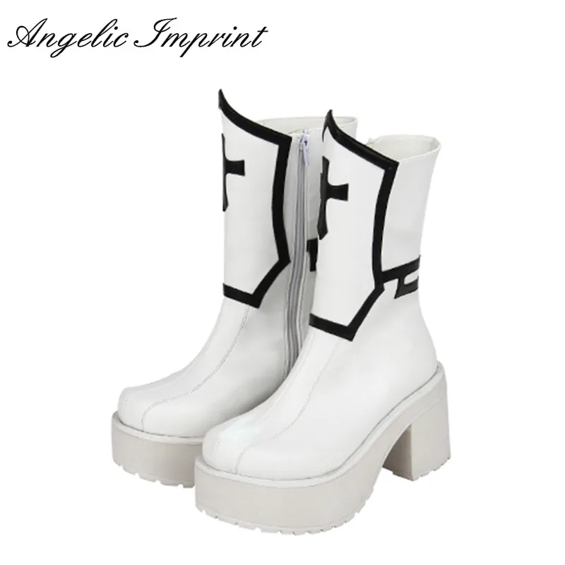 8 см устойчивый каблук Черный и белый крест Готическая обувь в стиле панк Сапоги