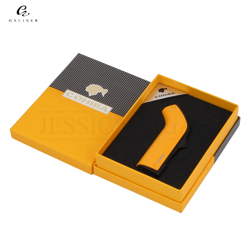 Металлическая ветрозащитная Зажигалка COHIBA пистолет с 2 пламенями Бутановая