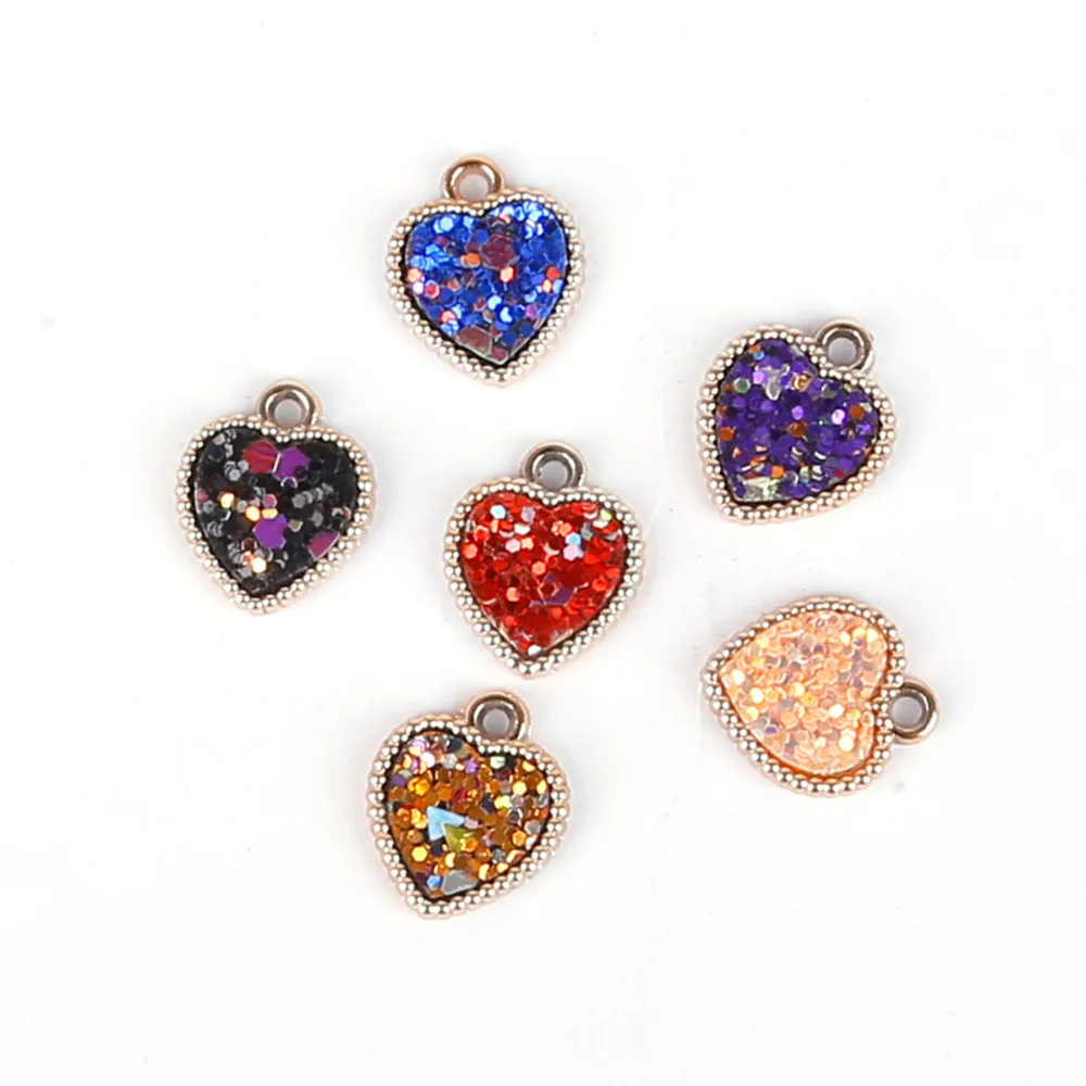 6pcs/lot 10x15mm Heart Shape Resin Sequin Charms Pendant For Necklace Bracelet Jewelry Making DIY Earring Findings | Украшения и