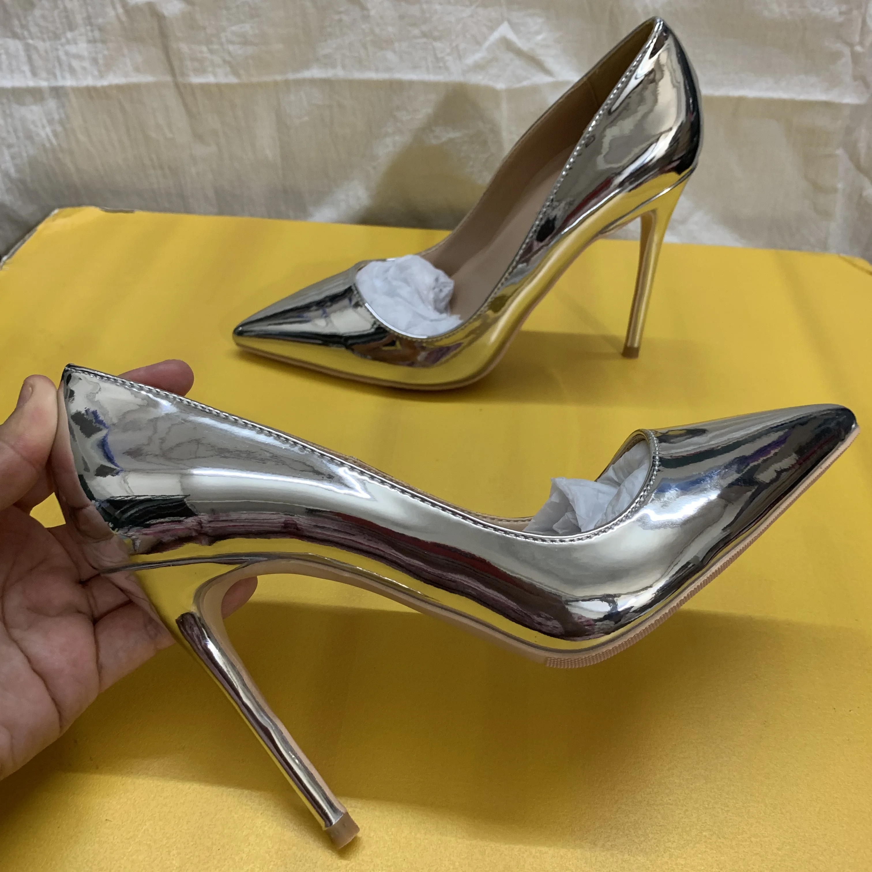 

Free shipping fee Casual Designer silver patent leather point toe high heels shoes pumps Stiletto 12cm 10cm 8cm bride shoes