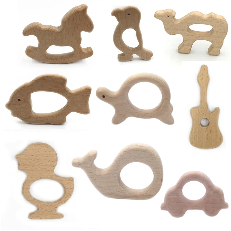 Juguete teetings para beb&eacute;, mordedor de madera, joyer&iacute;a para dentici&oacute;n infantil, regalo para beb&eacute; personalizable hecho a mano, Teether-10pcs de animales de madera-0