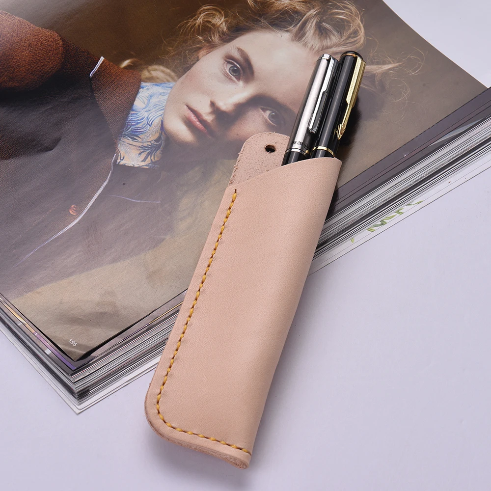Handmade Retro Vintage Full Grain Leather Pencil Case Pouch Pen Holder Organizer Bag Stationery Gift for Kids Students Artists