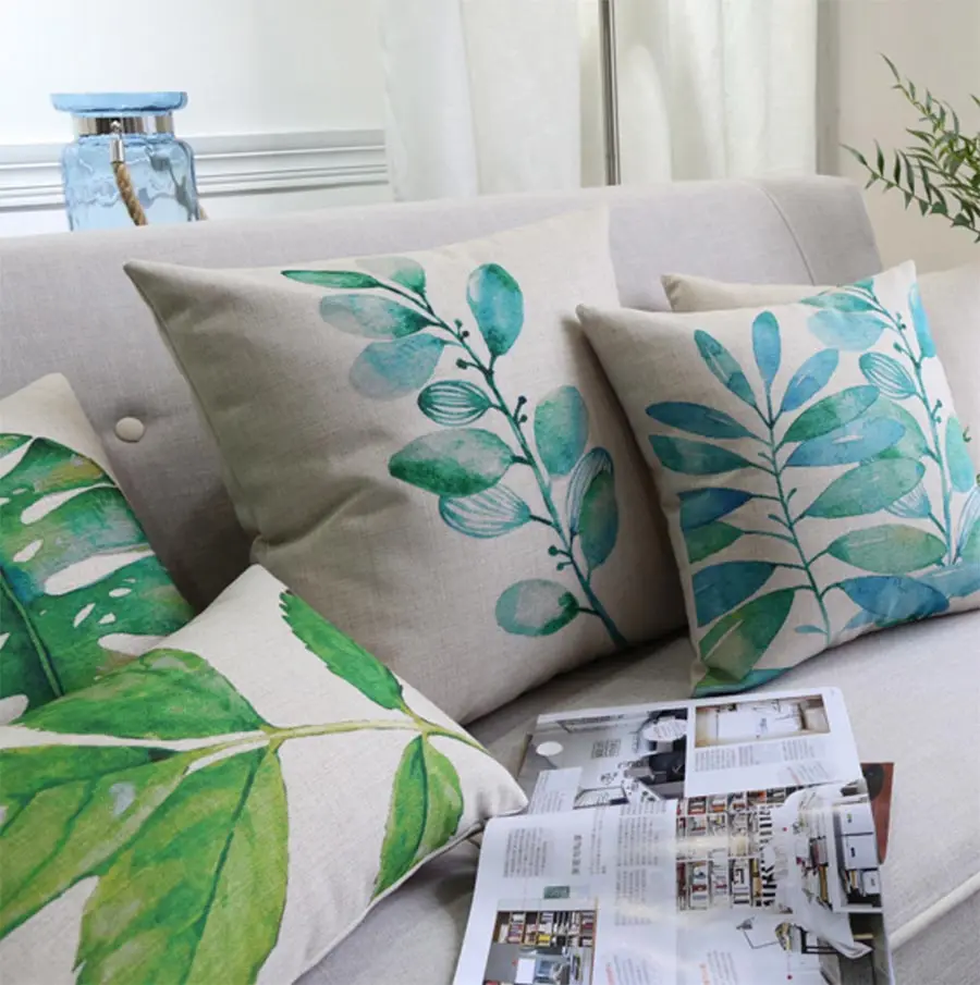 Бесплатная доставка! Зеленая квадратная подушка с растениями/Чехол almofadas для