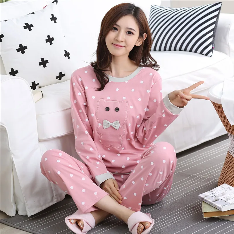 Женская Хлопковая пижама в полоску с длинным рукавом|womens pajamas set|sleepwear cartoonpajama sets |
