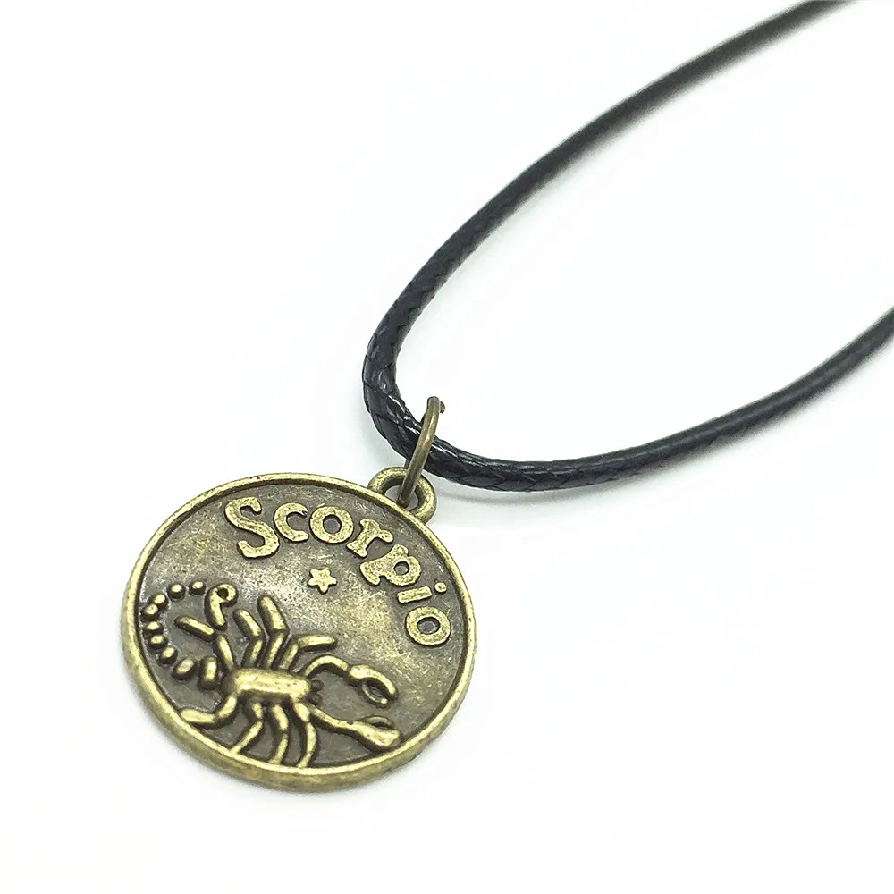 Цепочка колье из черной кожи с 12 знаками созвездий|male jewelry|collier chainenecklace women |