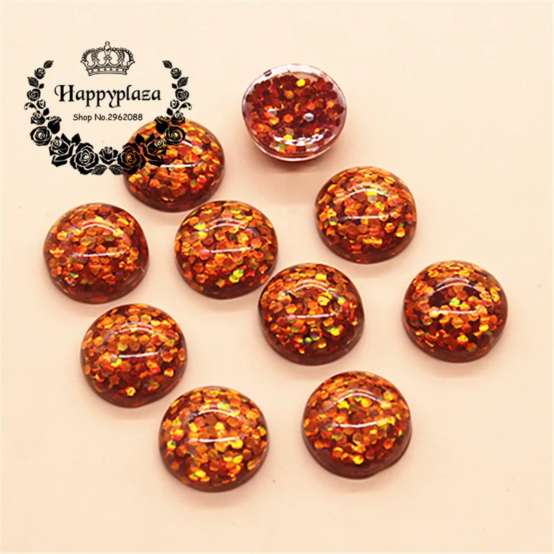 

50pcs 12mm Glitter Orange Resin Round Flatback Cabochon DIY Scrapbooking Phone/Decoration Button Craft