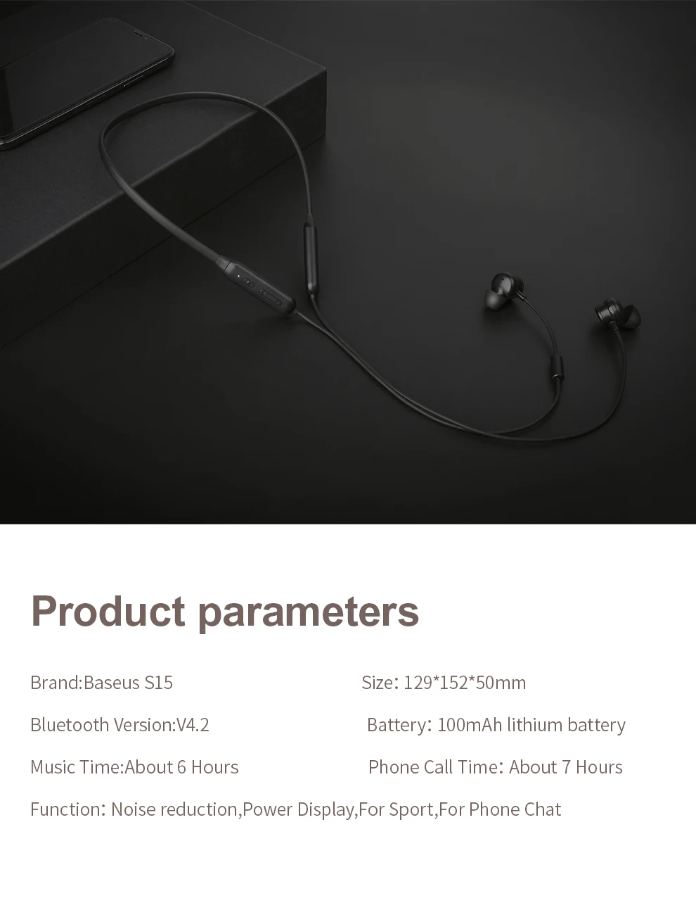 Baseus S15 наушники Bluetooth с активным управлением шумом Беспроводные спортивные наушники, рожденные для создания спокойного мира только вам