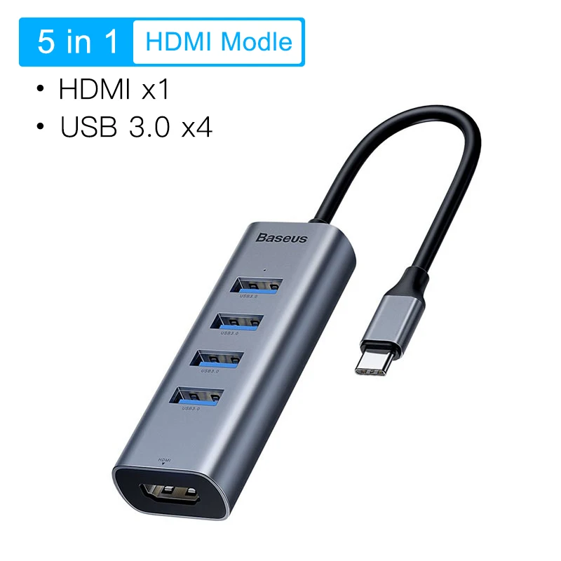 5 in 1 USB C HUB Baseus Мульти USB C концентратор USB 3,0 HDMI VGA USB разветвитель type C адаптер для MacBook Pro Аксессуары для ПК PD зарядка type C концентратор - Цвет: 5 in 1 USB C HUB