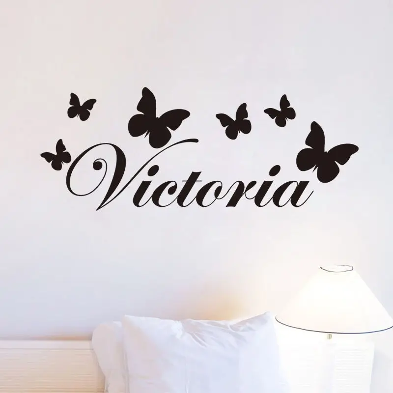 Personalized Butterfly Decals Wall Stickers Customized any Name Vinyl Wall Sticker Home Decor Bedroom removable Wallpaper SA080B