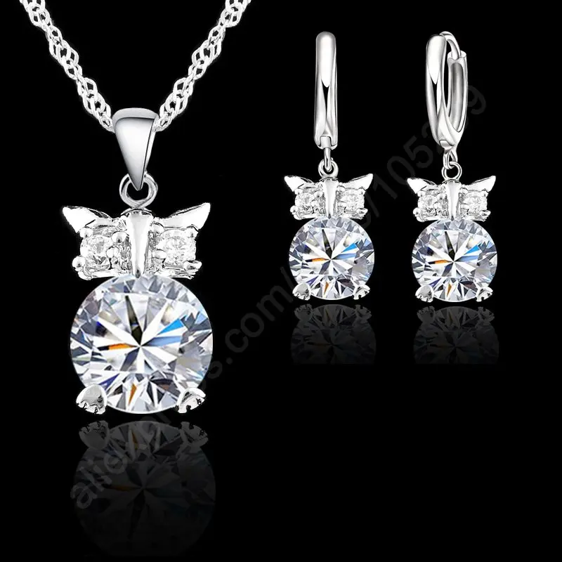 

Nice Fine Woman Lady Girl Party Jewelry Sets Lovely Owl 925 Sterling Silver Crystal Pendant Necklace Lever Back Earring