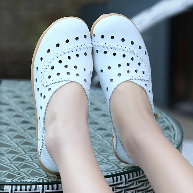Women Flat Shoes Genuine Leather Loafers Female Casual Ballet Flats Ladies Slip on Ballerina Shallow Hole Mocasines Mujer | Обувь