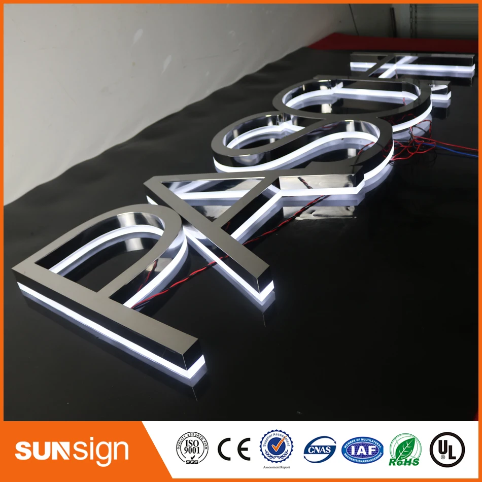 gold color Backlit letters logo sign stainless steel signage letters LED 3D illuminated letters signs for outdoor Advertising