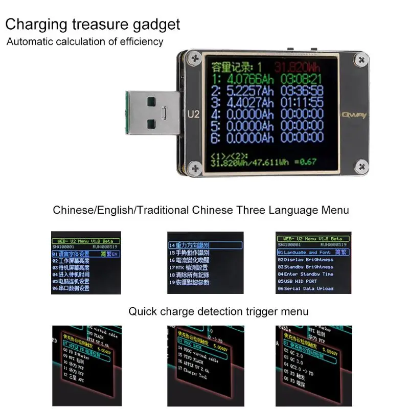 

Upgraded WEB-U2 USB Tester QC4.0+ PD3.0 2.0 PPS Quick Charging Protocol Capacity DC meter 4~24V 5A