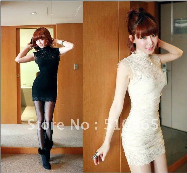 2013 Free shipping Summer socialite sexy Lace slim Elegant stand sheath solid women mini dresses 2477F | Женская одежда