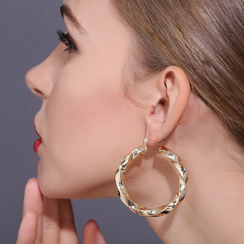 New Creative Jewelry High-Grade Elegant Earrings Gold Color Square Tube Round Wedding Party Earring For Women 50mm ZK40 | Украшения и