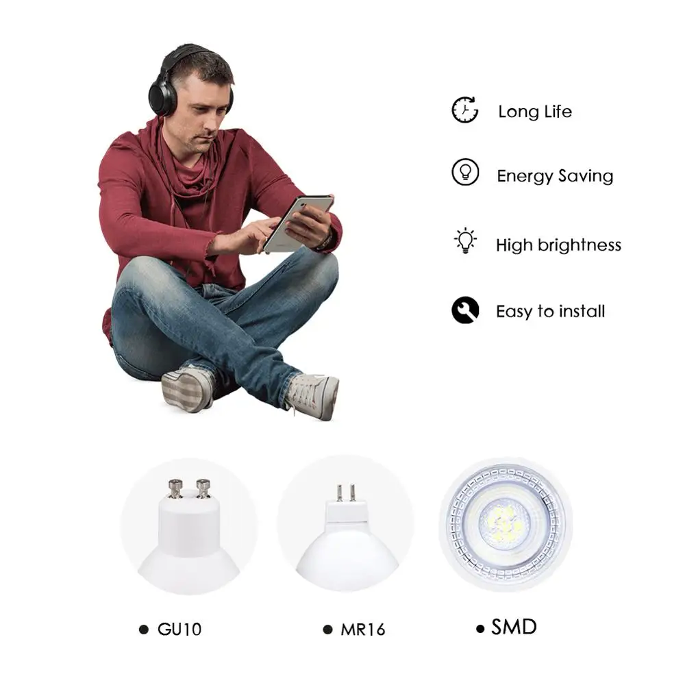 Светодиодный точечный светильник GU10 MR16 GU5.3 SMD 6 Вт 220 В 240 в 110 12 переменного