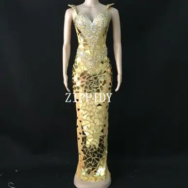 long gold Блестящие серебряные стразы, с блестками, сетчатое длинное платье для женщин, на день рождения, для празднования, наряд для ночного клуба, для женщин, певиц, сексуальное платье для сцены - Цвет: long gold