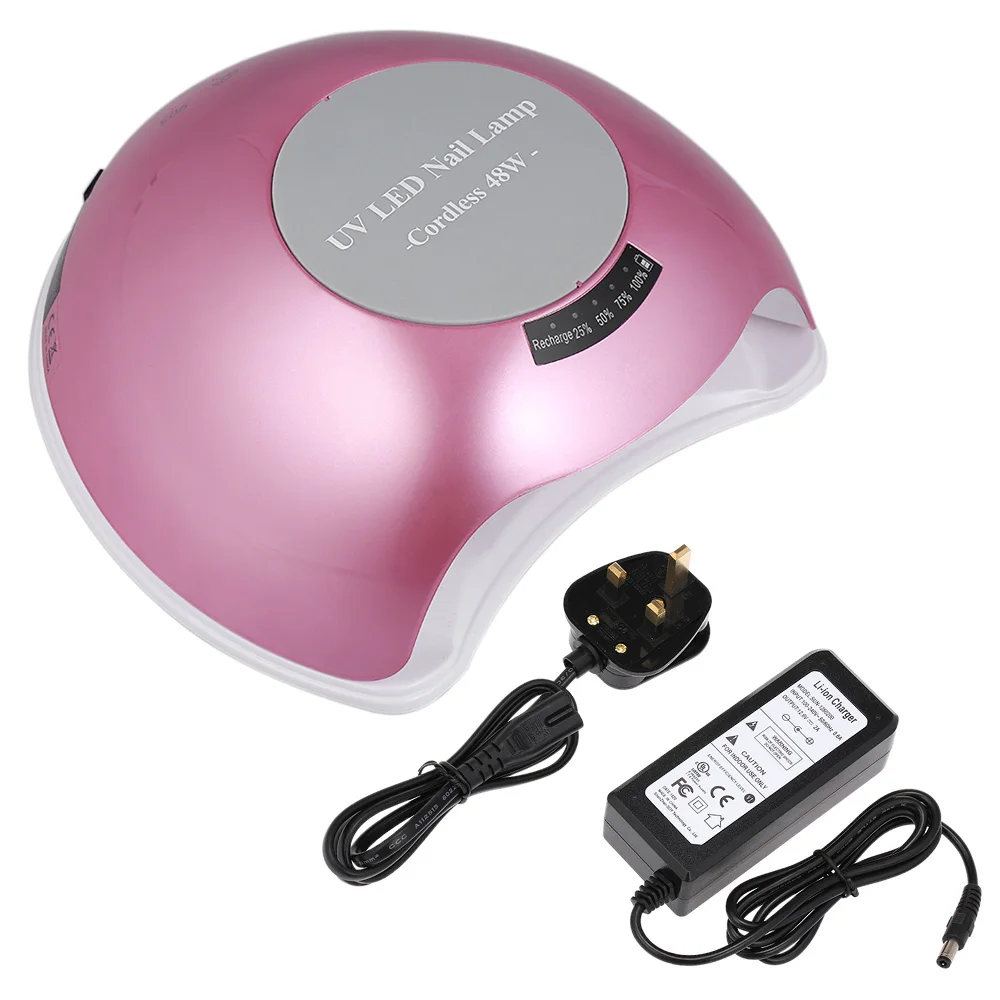Rose Gold UK Plug 48 Вт Светодиодная лампа для ногтей УФ лампа перезаряжаемая Беспроводная Сушилка для ногтей и гель для ногтей отверждения машина гели полировки с датчиком - Цвет: Rose Gold UK Plug