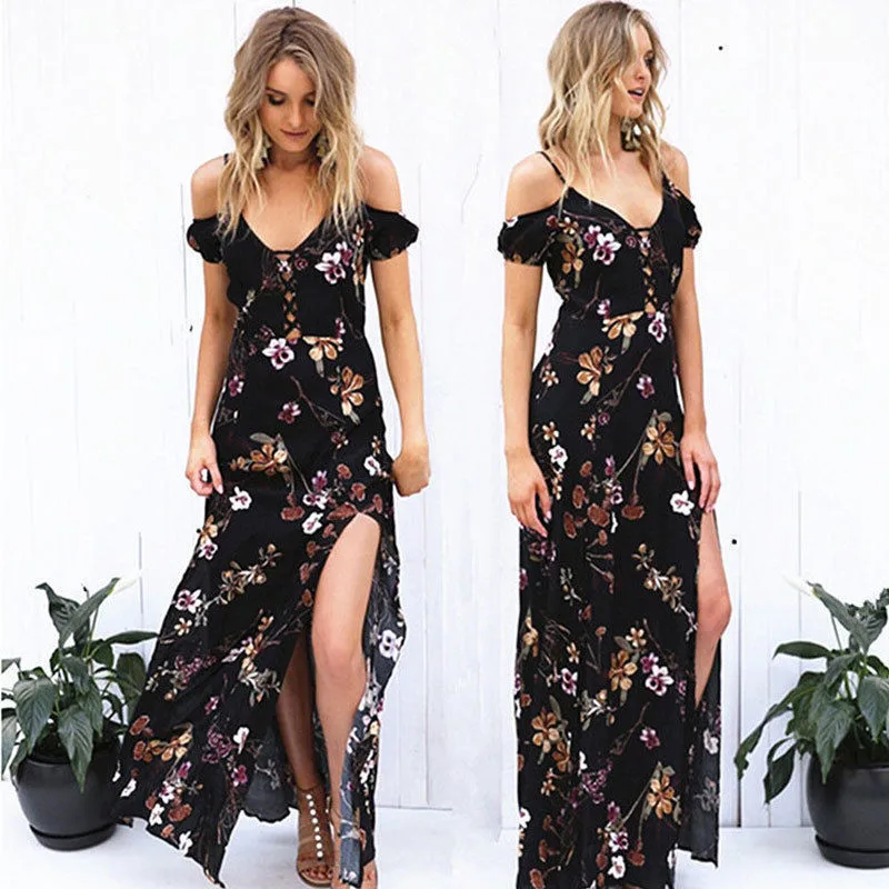 Женское летнее платье без рукавов с открытыми плечами и цветочным принтом |