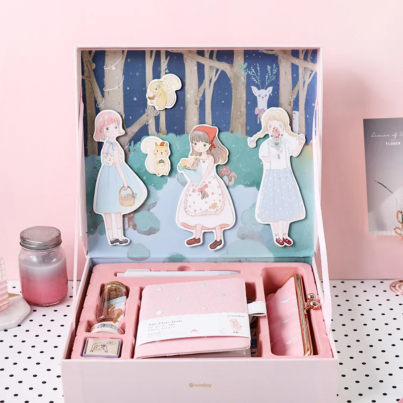 pink colour Твердый переплет Подарочная коробка сказка Изысканная иллюстрация искусство Дневник расписание планировщик блокнот тетради школьные принадлежности для девочки - Цвет: pink colour