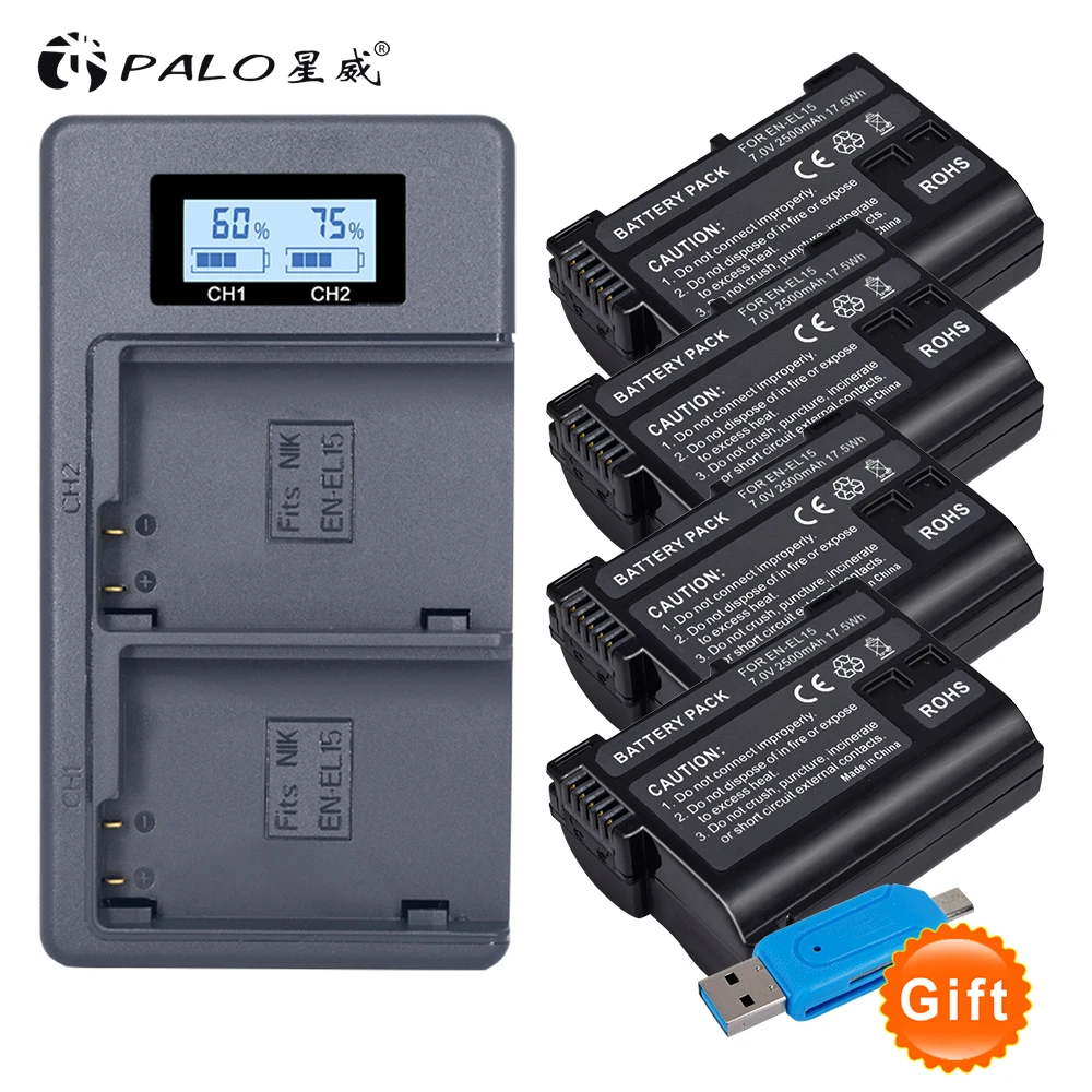 4 шт. 2500 мА/ч EN EL15 ENEL15 Батарея + ЖК дисплей USB Dual Зарядное устройство для Nikon D500 D600 D610