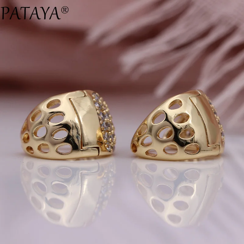 PATAYA, новинка, микро-воск, инкрустация, Роскошные серьги-капли, 585, розовое золото, натуральный циркон, треугольные круглые серьги для женщин, хорошее модное ювелирное изделие