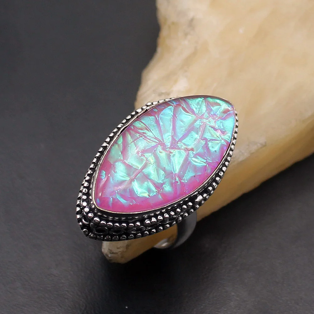 Hermosa 49% скидка винтажная маркиза Dichroic стеклянная Женская бижутерия кольцо 8 # HP197
