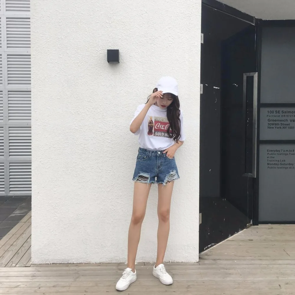 Лето Горячие Шорты с высокой талией 2017 Джинсовые шорты Винтаж уличная рваные