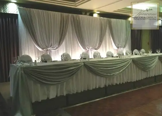 

3M x 6M white Wedding Backdrop with Silver swags Luxury Wedding Decoration