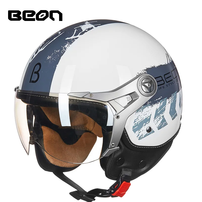 Bright white blue Beon мотоцикл ретро Винтаж 3/4 лицо шлемы capacete мотоцикл точка ECE половина шлемы B-110B - Цвет: Bright white blue