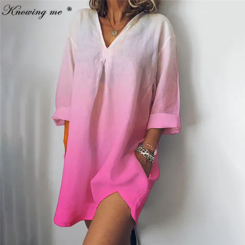 Женское платье с коротким рукавом Knowing me 3XL Летнее мини из хлопка и льна